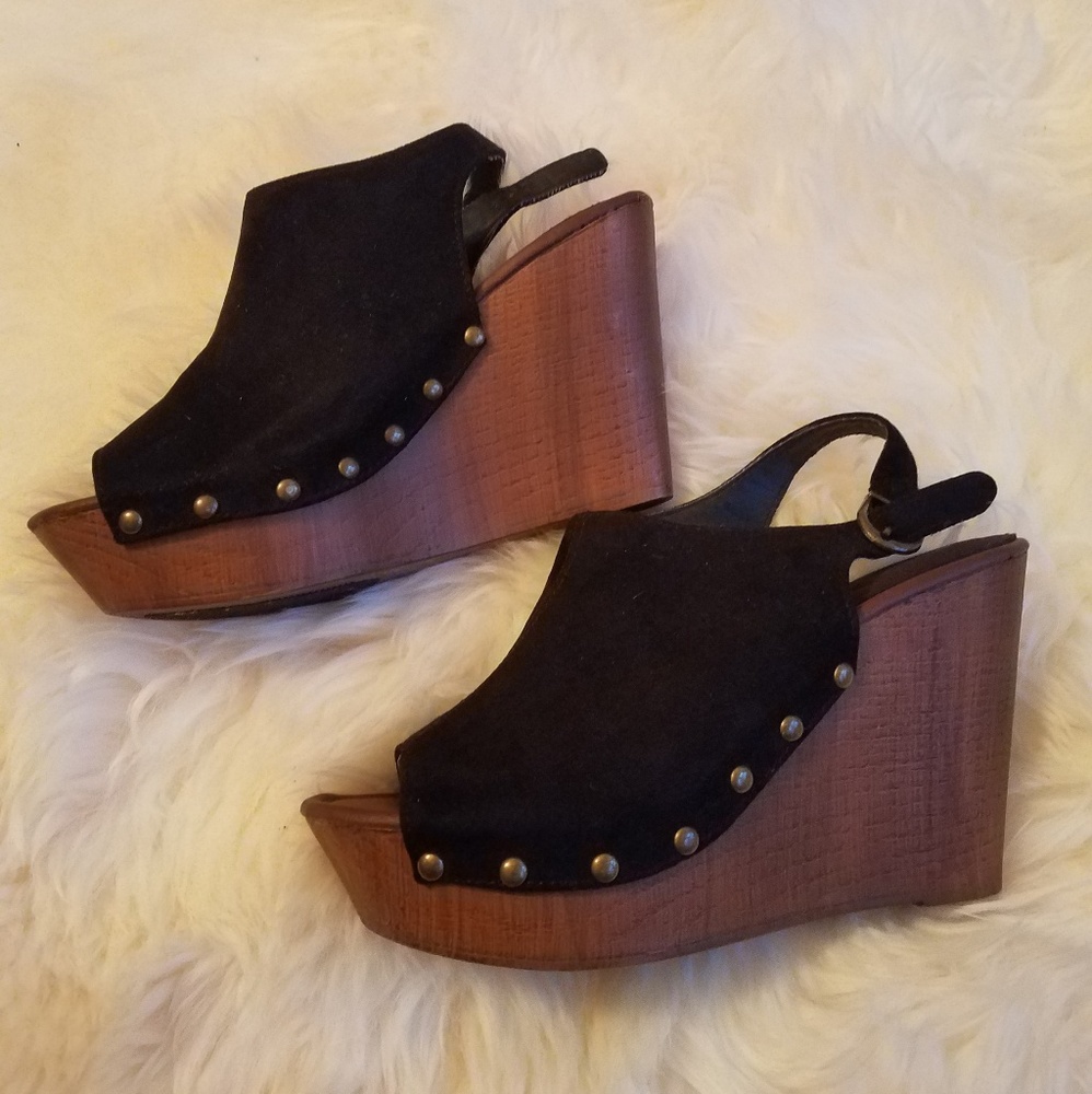 STILL AVAILABLE womens 8 wedge open toe heel wood
